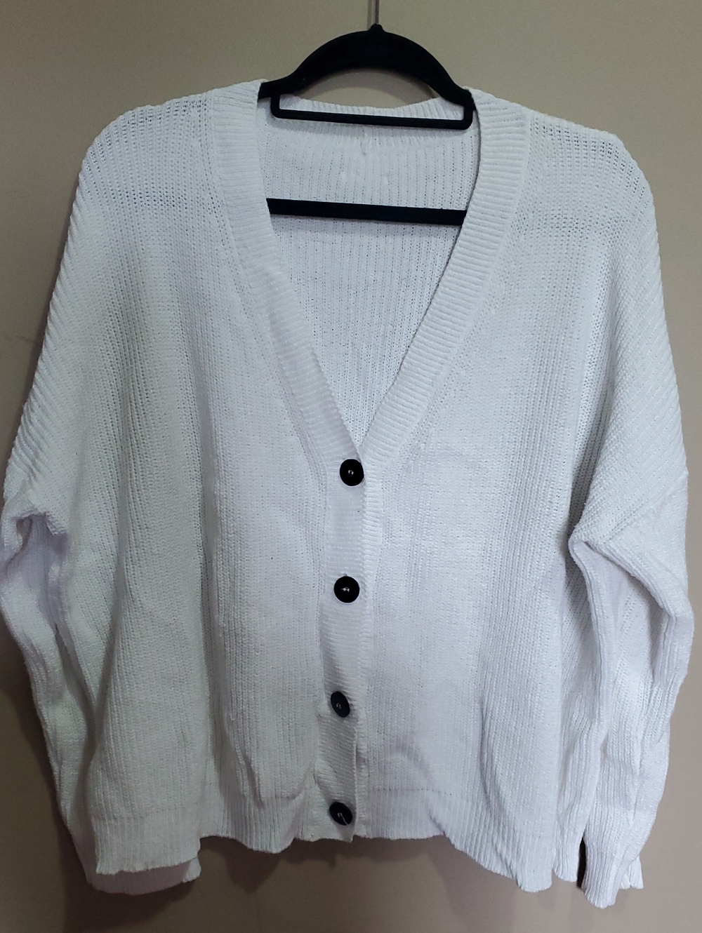 Sas La Fee White Button-Front Knit Cardigan Sweater Size Xl